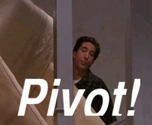 Man Peeking Behind Staircase Saying Pivot GIF