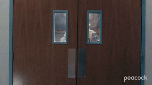 Man Peeking Through Wooden Doors GIF