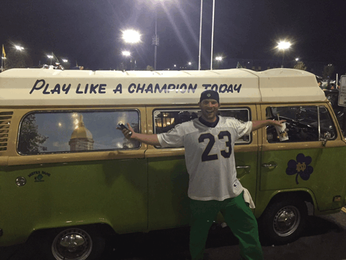 Man Play Like A Champion Sign On Van GIF