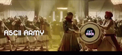 Man Playing Drum in Front of Crowd Ascii Army