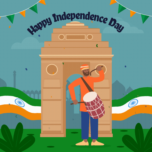 Man Playing Drum Saying Happy Independence Day GIF