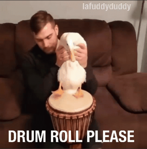 Man Playing Drum With Duck and Drum Roll Please