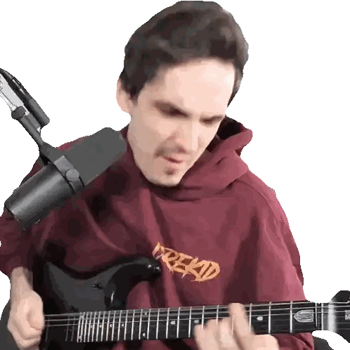 Man Playing Guitar in Red Hoodie