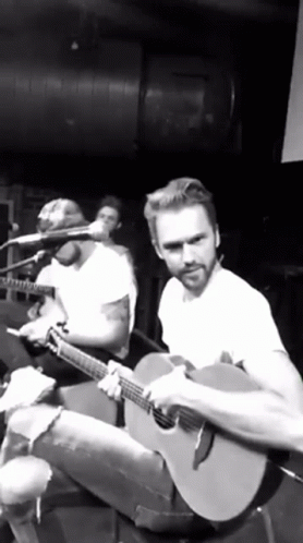 Man Playing Guitar White Shirt Black And White GIF