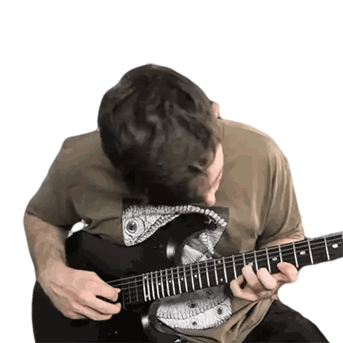 Man Playing Guitar with Ahh Shirt