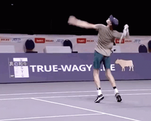 Man Playing Tennis With True-Wagy Banner GIF