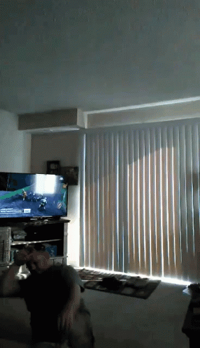 Man Playing Video Game on Flat Screen TV