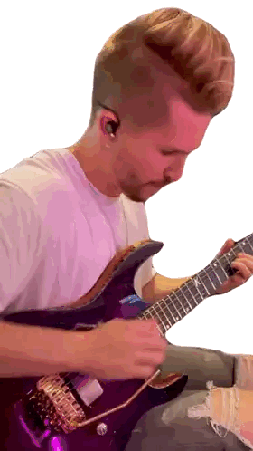 Man Playing White Guitar