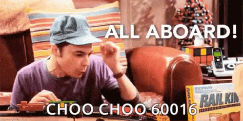 Man Playing With Train Set Says All Aboard Choo Choo 60016
