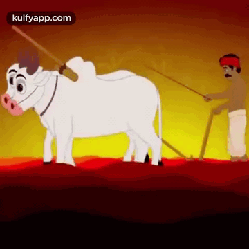 Man Ploughing Field With Cow Pulling Plow GIF