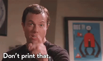 Man Pointing at Camera Saying Don't Print That