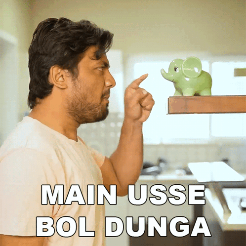 Man Pointing At Elephant Piggy Bank Main Usse Bol Dunga GIF