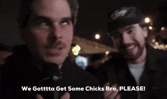 Man Pointing at Friend Saying We Gotta Get Some Chicks