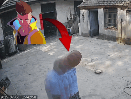 Man Pointing Red Arrow at Picture of Man