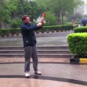 Man Pops The Confetti Cannon In Public Place GIF