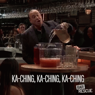 Man Pouring Drink with Ka-Ching