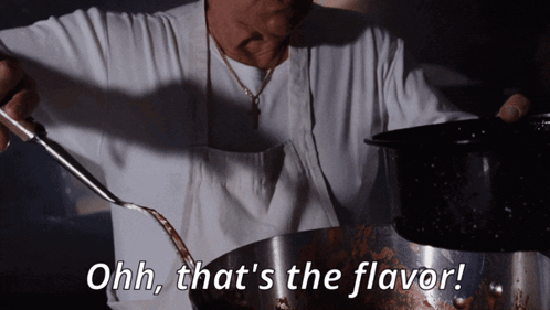 Man Pouring Into Pot Saying Ohh That's The Flavor