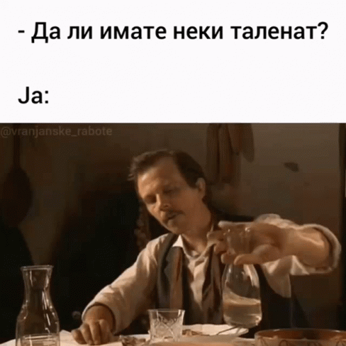 Man Pouring Liquid Into Glass Saying Ja