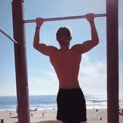 Man Pull Ups In Beach GIF