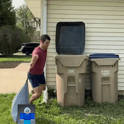 Man Pushing Garbage Can 04 60573