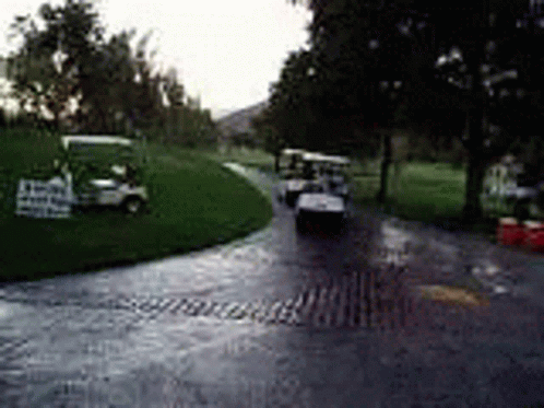 Man Pushing Golf Cart Through Mud