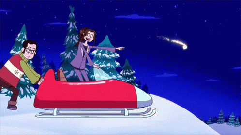 Man Pushing Snowmobile With Woman Toward A Slope GIF