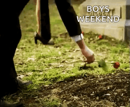 Man Putting Red Rose On Grave GIF