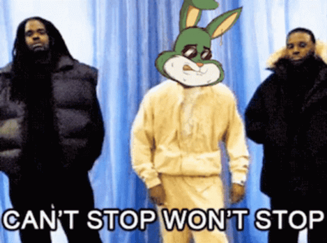 Man Rabbit Head Costume Cant Stop Wont Stop GIF