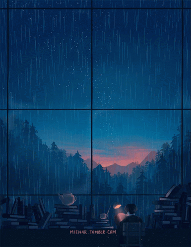 Man Reading Book in Rain by Window mienar.tumblr.com