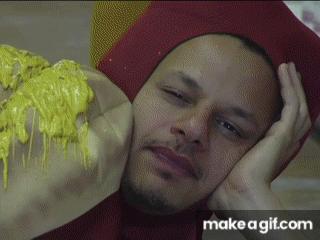 Man Red Hat Lying Down Pizza On Face GIF