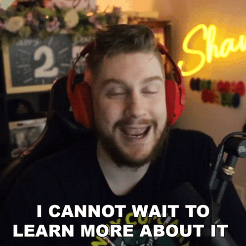 Man Red Headphones Saying I Cannot Wait To Learn More GIF