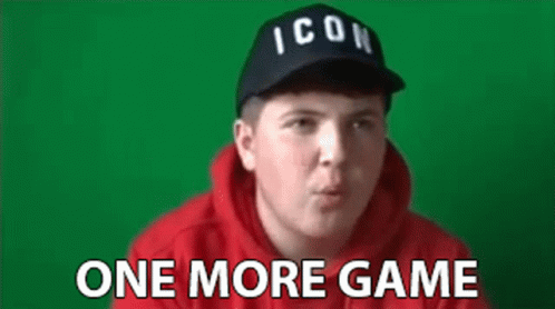 Man Red Hoodie Black Hat Says One More Game