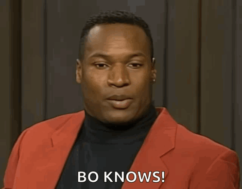 Man Red Jacket Black Turtleneck Saying Bo Knows