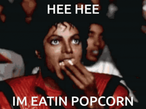 Man Red Jacket Hee Hee Im Eatin Popcorn