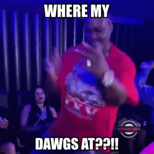 Man Red Shirt Dancing Where My Dawgs At GIF
