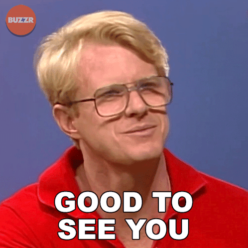 Man Red Shirt Glasses Says Good To See You GIF