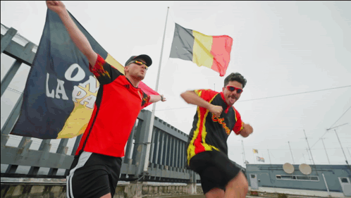 Man Red Shirt Holding Flag On La Pa