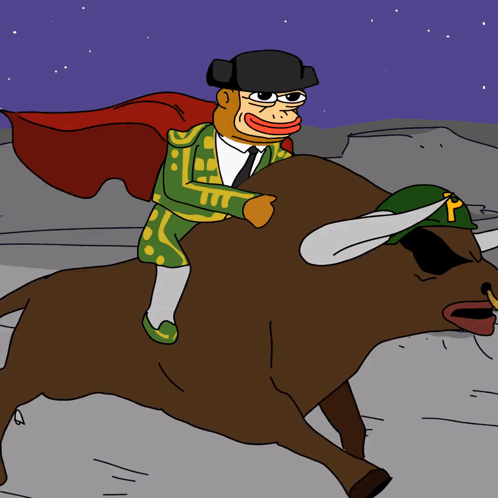 Man Riding Bull With Letter P on Hat