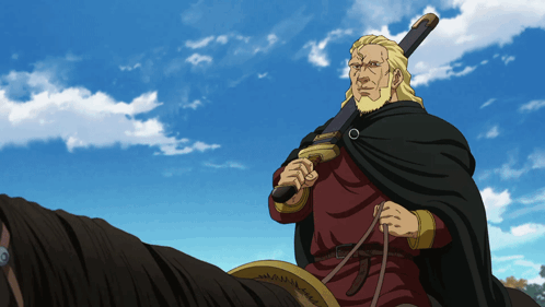 Man Riding Horse Holding Sword And Shield GIF