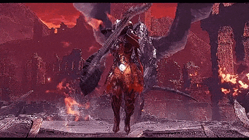 Man Riding Horse in Front of Dragon in Video Game