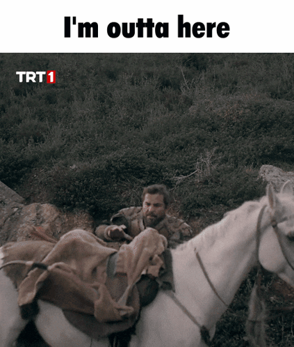 Man Riding Horse Saying Im Outta Here GIF
