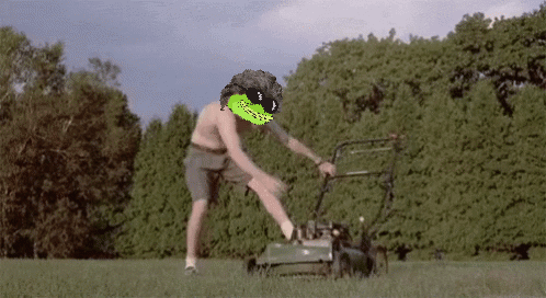 Man Riding Lawn Mower Moe the Lawn