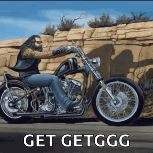 Man Riding Motorcycle With Get Getgg Below