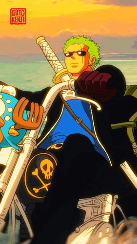 Man Riding Motorcycle With Skull and Crossbones Patch