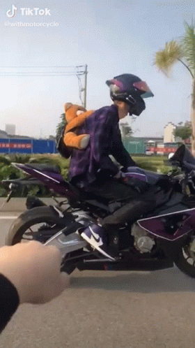 Man Riding Motorcycle With Teddy Bear