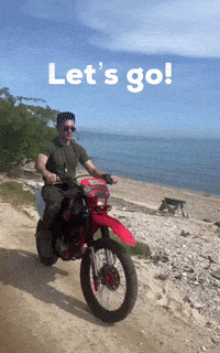Man Riding Red Motorcycle Saying Let's Go GIF