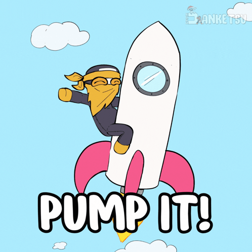Man Riding Rocket Saying Pump It