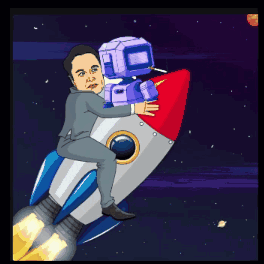 Man Riding Rocket With Robot on Back