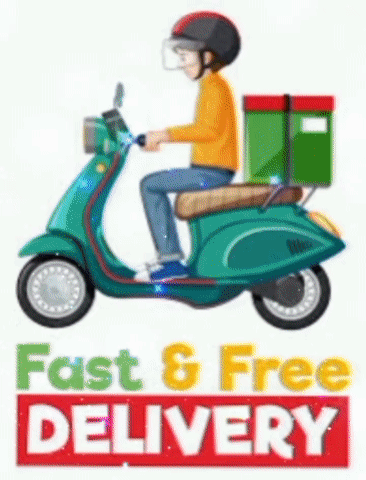 Man Riding Scooter Box Fast Free Delivery Sign GIF