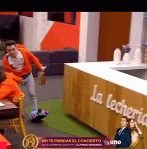 Man Riding Skateboard In Front Of La Lecheria GIF